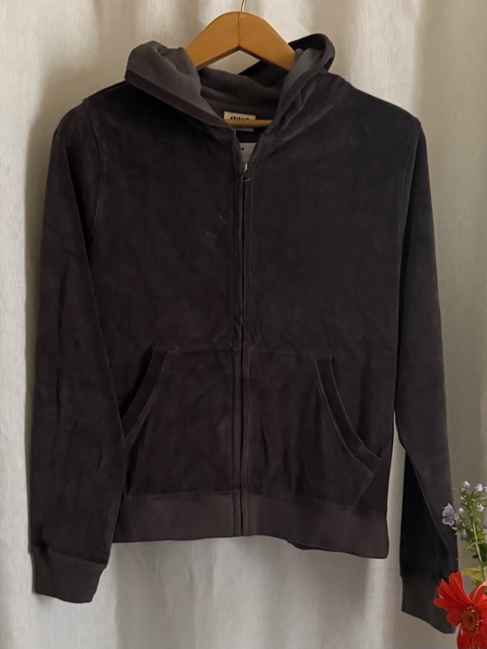 NWT PACT Pure Velour Zip Hoodie S Graphite Organic Cotton Sweatshirt Jacket $98